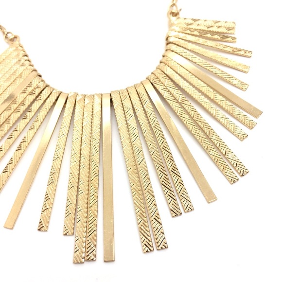 3/$30 GOLD TONE FAN FRINGE TRIBAL BOHEMIAN BIB NECKLACE STARBURST STATEMENT - Picture 9 of 14